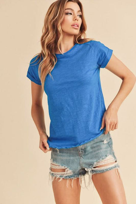 Aemi + Co Lettuce Edge Round Neck Short Sleeve T-Shirt - Sleekdenim.com