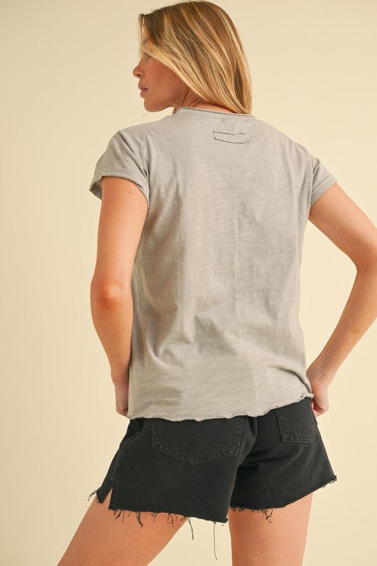 Aemi + Co Lettuce Edge Round Neck Short Sleeve T-Shirt - Sleekdenim.com