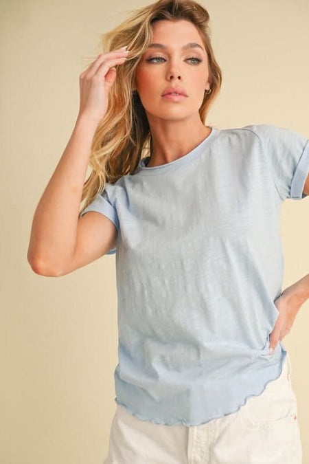 Aemi + Co Lettuce Edge Round Neck Short Sleeve T-Shirt - Sleekdenim.com