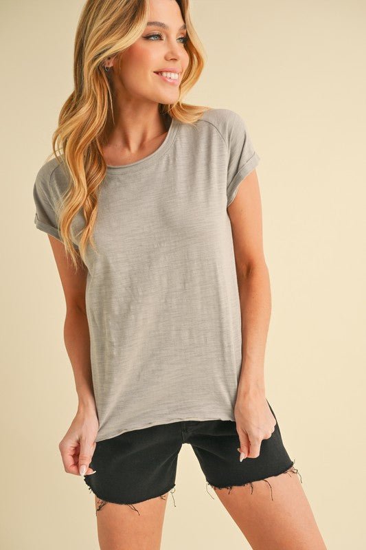 Aemi + Co Lettuce Edge Round Neck Short Sleeve T-Shirt - Sleekdenim.com