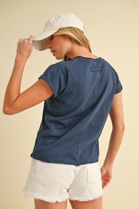 Aemi + Co Lettuce Edge Round Neck Short Sleeve T-Shirt - Sleekdenim.com