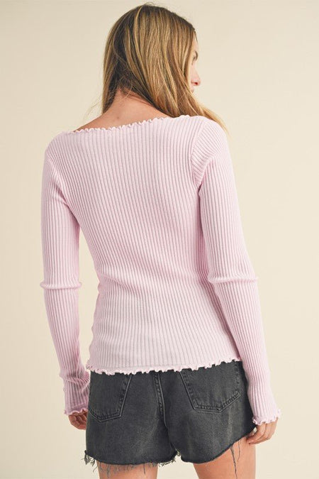 Aemi + Co Lettuce Hem Scoop Neck Long Sleeve Knit Top - Sleekdenim.com