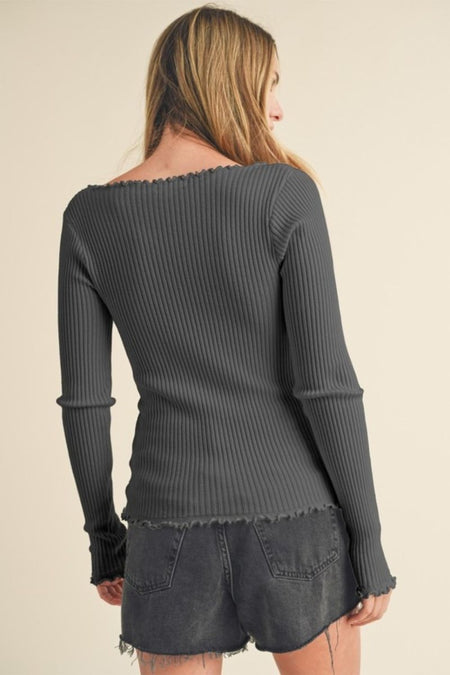 Aemi + Co Lettuce Hem Scoop Neck Long Sleeve Knit Top - Sleekdenim.com