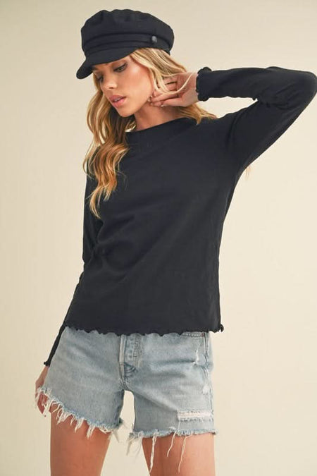 Aemi + Co Lettuce Hemline Round Neck Raglan Sleeve T-Shirt - Sleekdenim.com