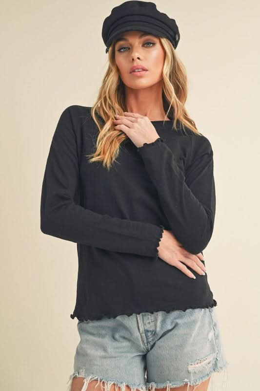 Aemi + Co Lettuce Hemline Round Neck Raglan Sleeve T-Shirt - Sleekdenim.com