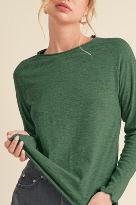 Aemi + Co Lettuce Hemline Round Neck Raglan Sleeve T-Shirt - Sleekdenim.com