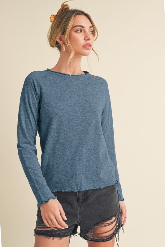 Aemi + Co Lettuce Hemline Round Neck Raglan Sleeve T-Shirt - Sleekdenim.com