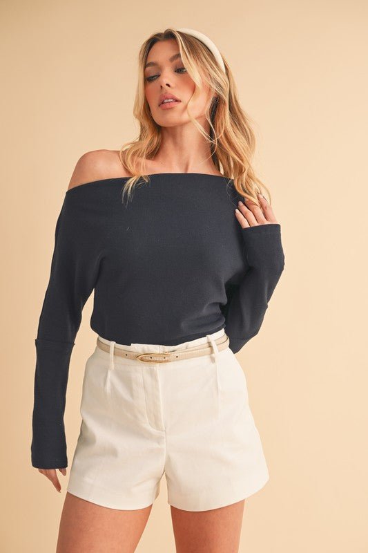 Aemi + Co One Shoulder Long Sleeve Knit Top - Sleekdenim.com