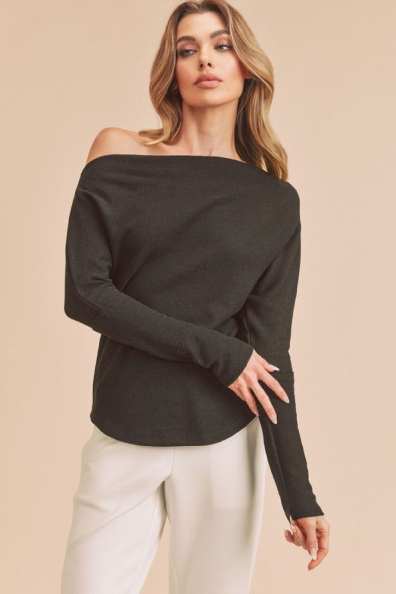 Aemi + Co One Shoulder Long Sleeve Knit Top - Sleekdenim.com