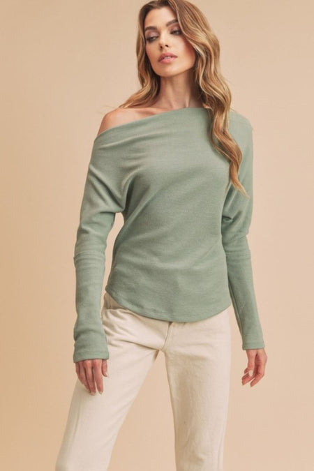 Aemi + Co One Shoulder Long Sleeve Knit Top - Sleekdenim.com