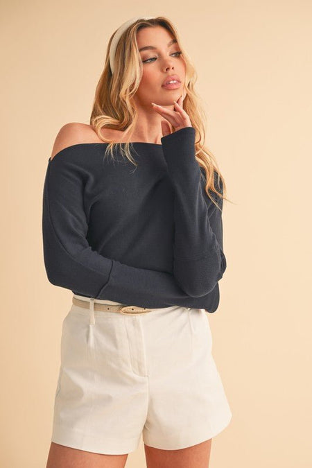 Aemi + Co One Shoulder Long Sleeve Knit Top - Sleekdenim.com