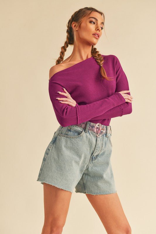 Aemi + Co One Shoulder Long Sleeve Knit Top - Sleekdenim.com