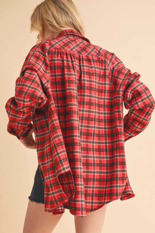 Aemi + Co Plaid Button Up Flannel Shirt with Chest Pocket - Sleekdenim.com