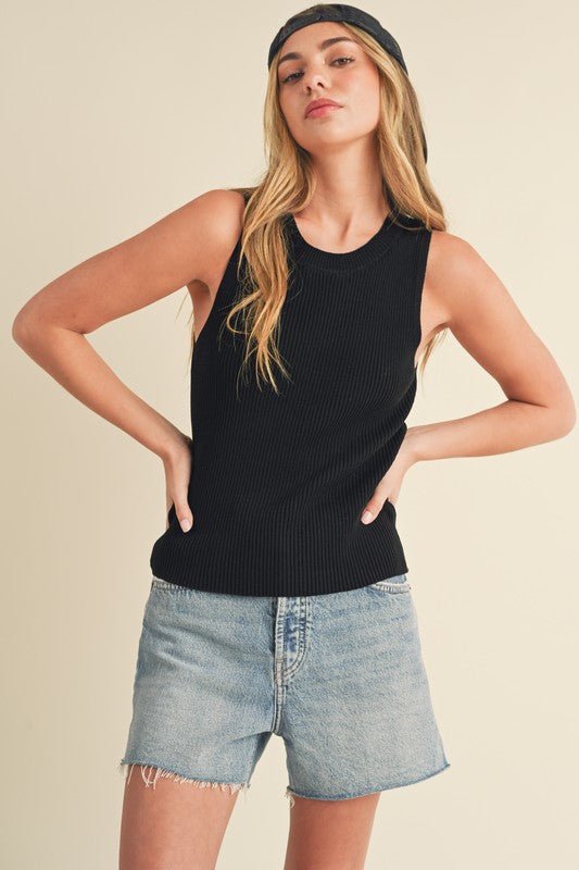 Aemi + Co Ribbed Round Neck Knit Tank - Sleekdenim.com