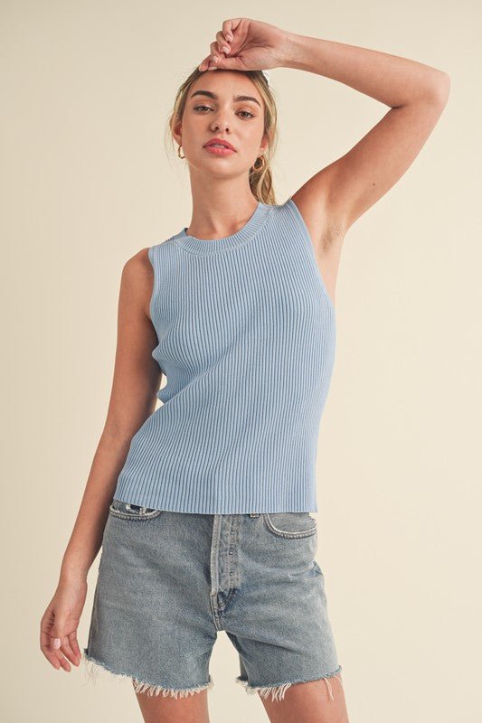 Aemi + Co Ribbed Round Neck Knit Tank - Sleekdenim.com