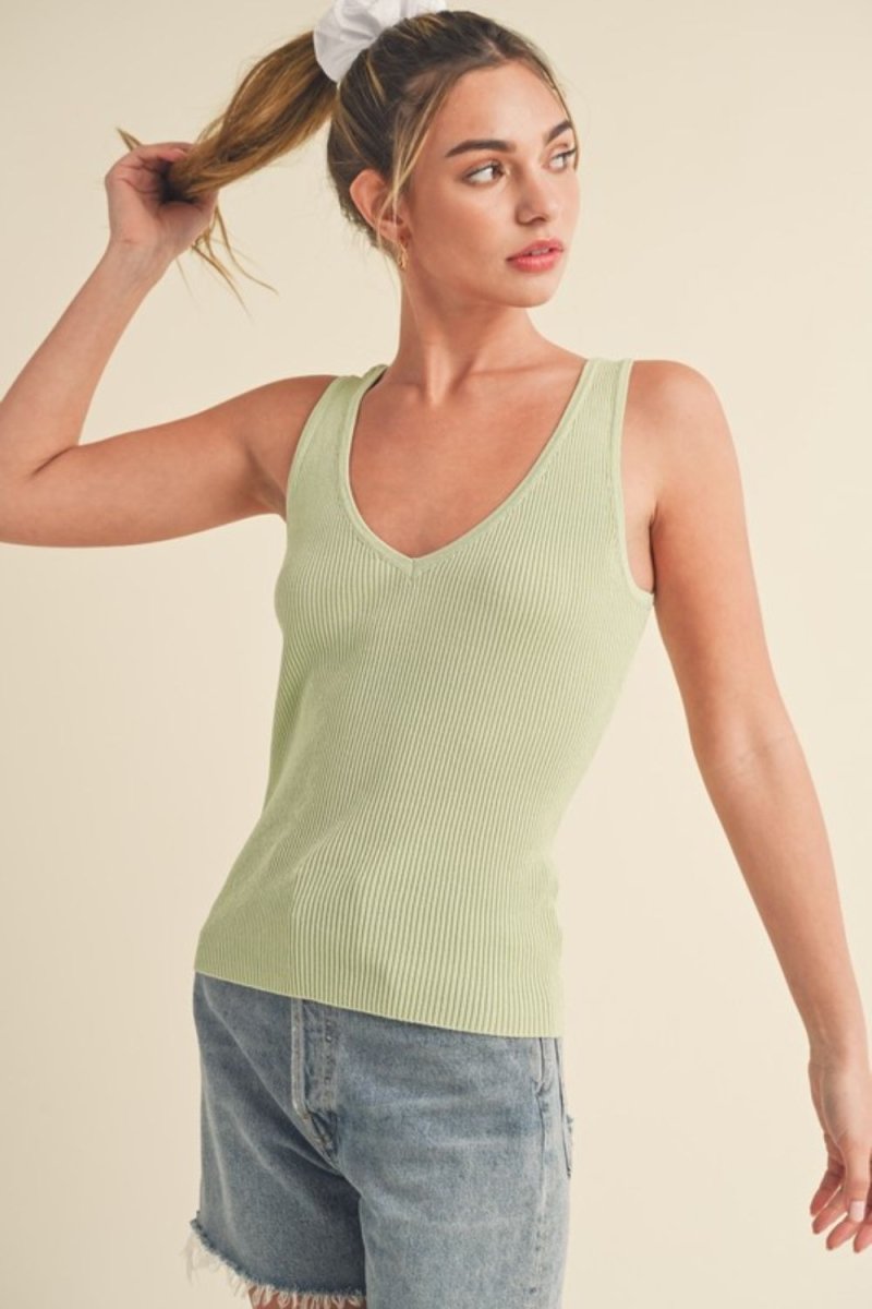 Aemi + Co Ribbed Wide Strap Knit Tank - Sleekdenim.com