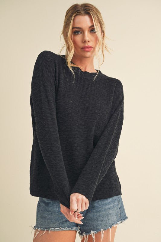 Aemi + Co Round Neck Drop Shoulder Knit Top - Sleekdenim.com