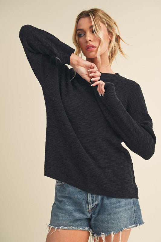 Aemi + Co Round Neck Drop Shoulder Knit Top - Sleekdenim.com