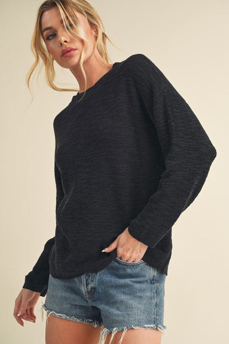 Aemi + Co Round Neck Drop Shoulder Knit Top - Sleekdenim.com