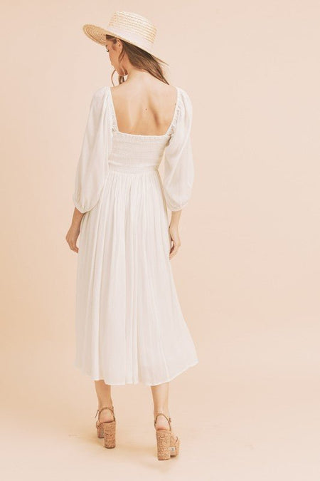 Aemi + Co Ruffled Smocked Square Neck Balloon Sleeve Dress - Sleekdenim.com