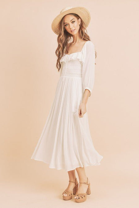 Aemi + Co Ruffled Smocked Square Neck Balloon Sleeve Dress - Sleekdenim.com