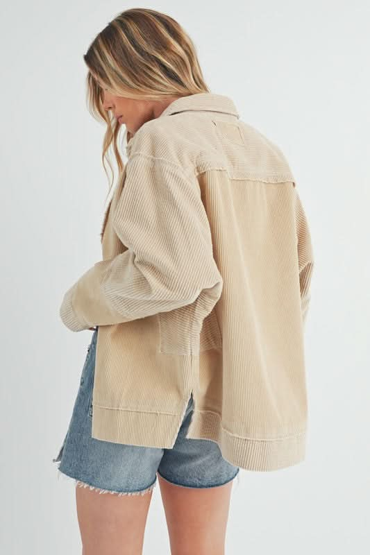 Aemi + Co Side Slit Exposed Seam Button Up Corduroy Jacket - Sleekdenim.com