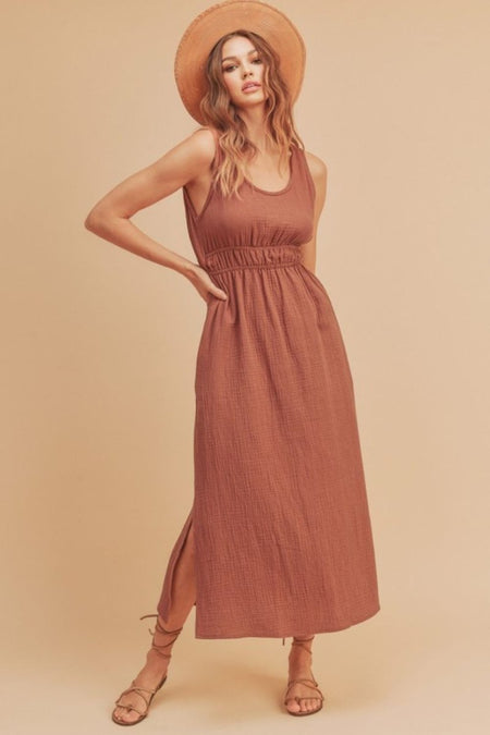 Aemi + Co Side Slit Round Neck Sleeveless Tank Dress - Sleekdenim.com