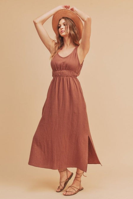 Aemi + Co Side Slit Round Neck Sleeveless Tank Dress - Sleekdenim.com