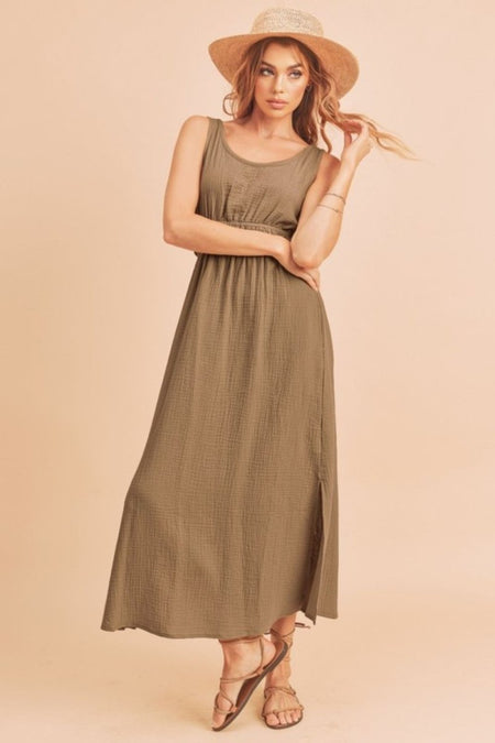 Aemi + Co Side Slit Round Neck Sleeveless Tank Dress - Sleekdenim.com