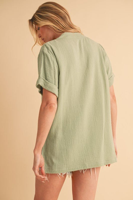 Aemi + Co Side Slit V - Neck Short Sleeve top - Sleekdenim.com