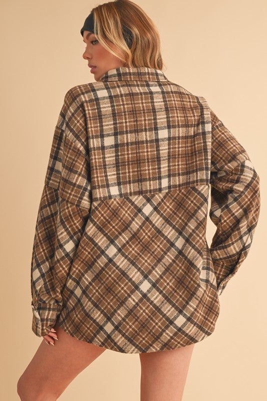 Aemi + Co Slit Plaid Half Zip Drop Shoulder Top - Sleekdenim.com