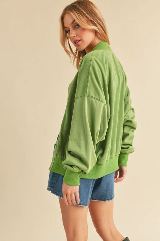 Aemi + Co Snap Down Drop Shoulder Brushed Jacket - Sleekdenim.com