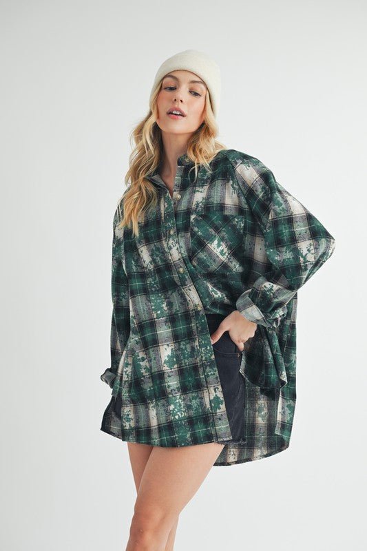 Aemi + Co Washed Plaid Button Up Raglan Sleeve Flannel Shirt - Sleekdenim.com