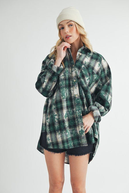 Aemi + Co Washed Plaid Button Up Raglan Sleeve Flannel Shirt - Sleekdenim.com