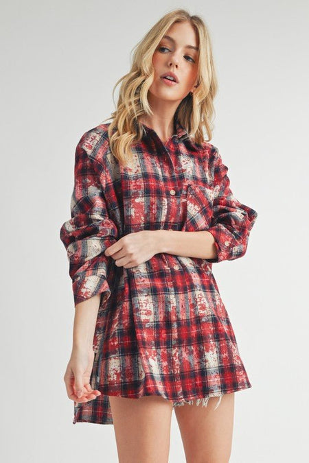 Aemi + Co Washed Plaid Button Up Raglan Sleeve Flannel Shirt - Sleekdenim.com