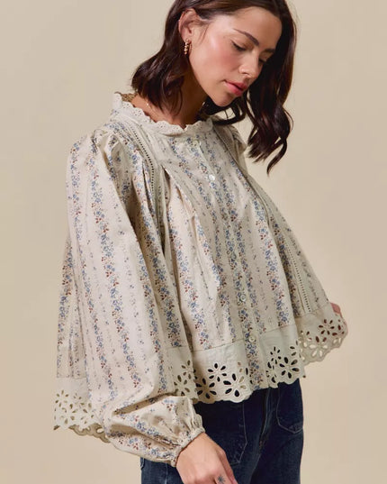 SO ME Floral Print Lace Button Down Shirt - Sleekdenim.com