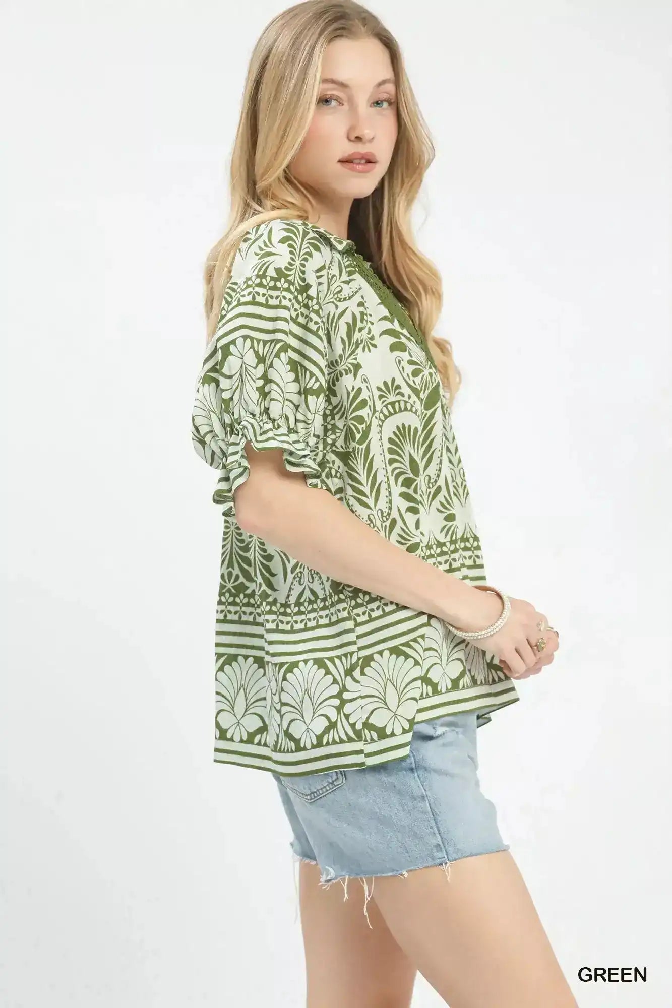 Umgee Two Tone Boarder Print Top