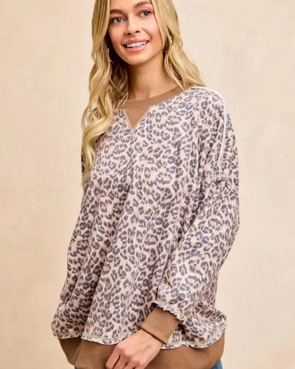 BiBi Leopard Printed French Terry Sweatshirt - Sleekdenim.com