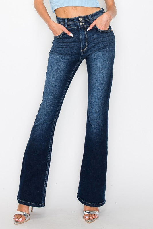 AT1071BTDT *Tummy Control* High Rise Bootcut Jeans - Sleekdenim.com