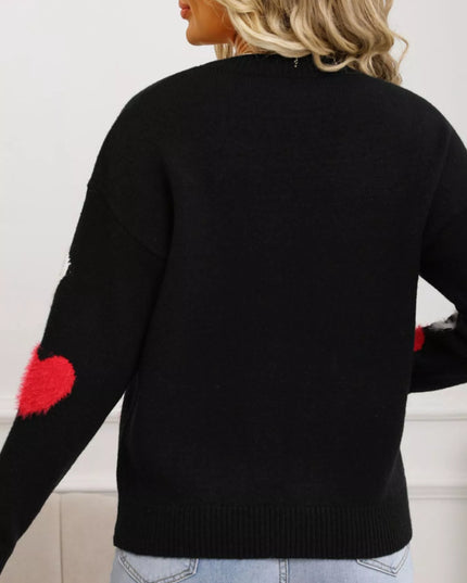 Valentine's Day Heart Pattern Knit Sweater - Sleekdenim.com