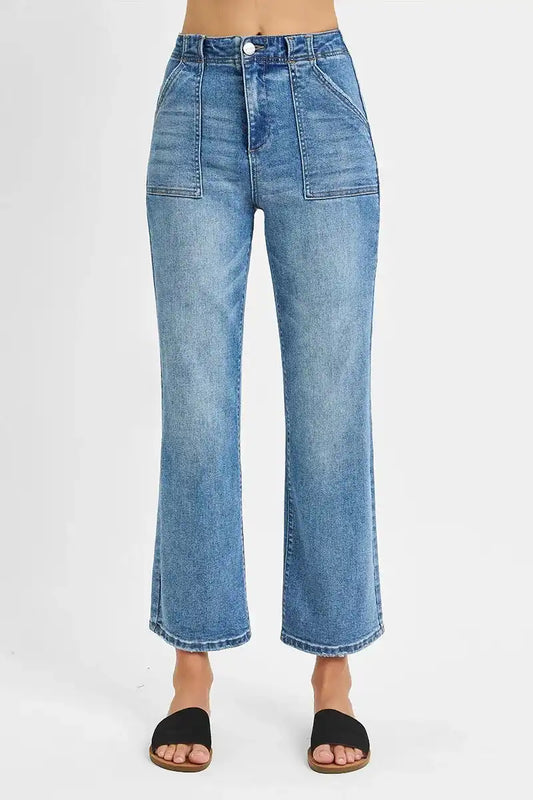 RISEN High Waisted Bootcut Cropped Jeans - Sleekdenim.com