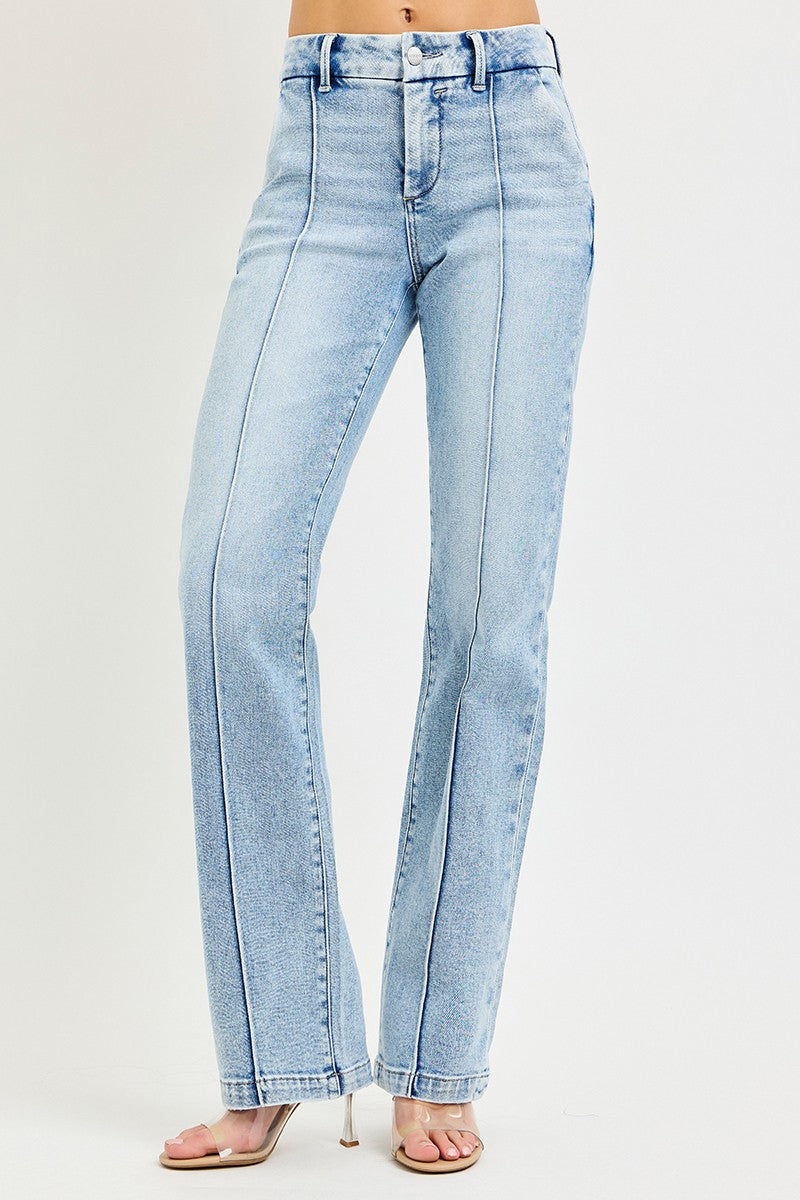 RISEN Tummy Control High Rise Straight Pin Tuck Jeans #PS21700