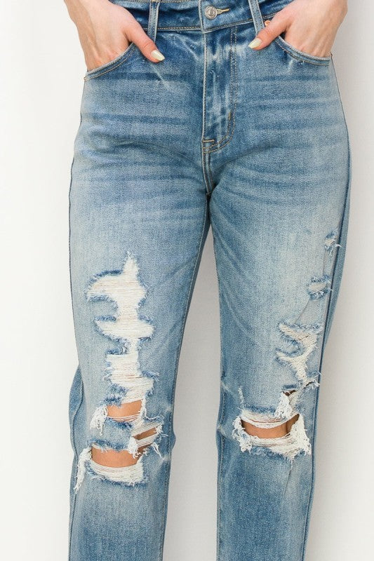 AT1047MML High Rise Stretch Mom Jeans - Sleekdenim.com