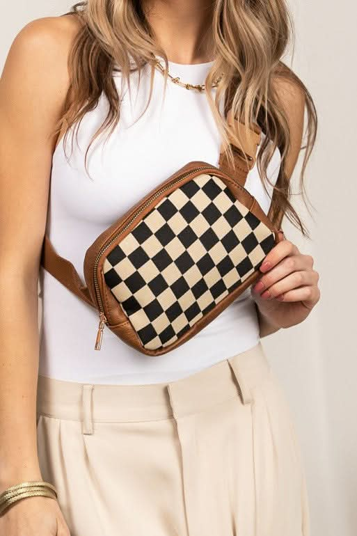 Alva Mixed Media Check Sling Belt Bum Bag - Sleekdenim.com