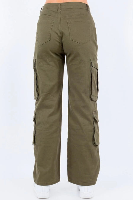 American Bazi Full Size Button Waist High Rise Cargo Pants Plus Size - Sleekdenim.com