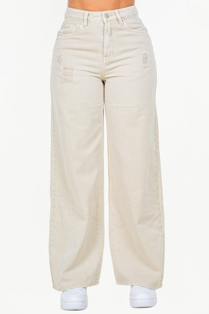 American Bazi High Waist Distressed Wide Leg Jeans - Sleekdenim.com