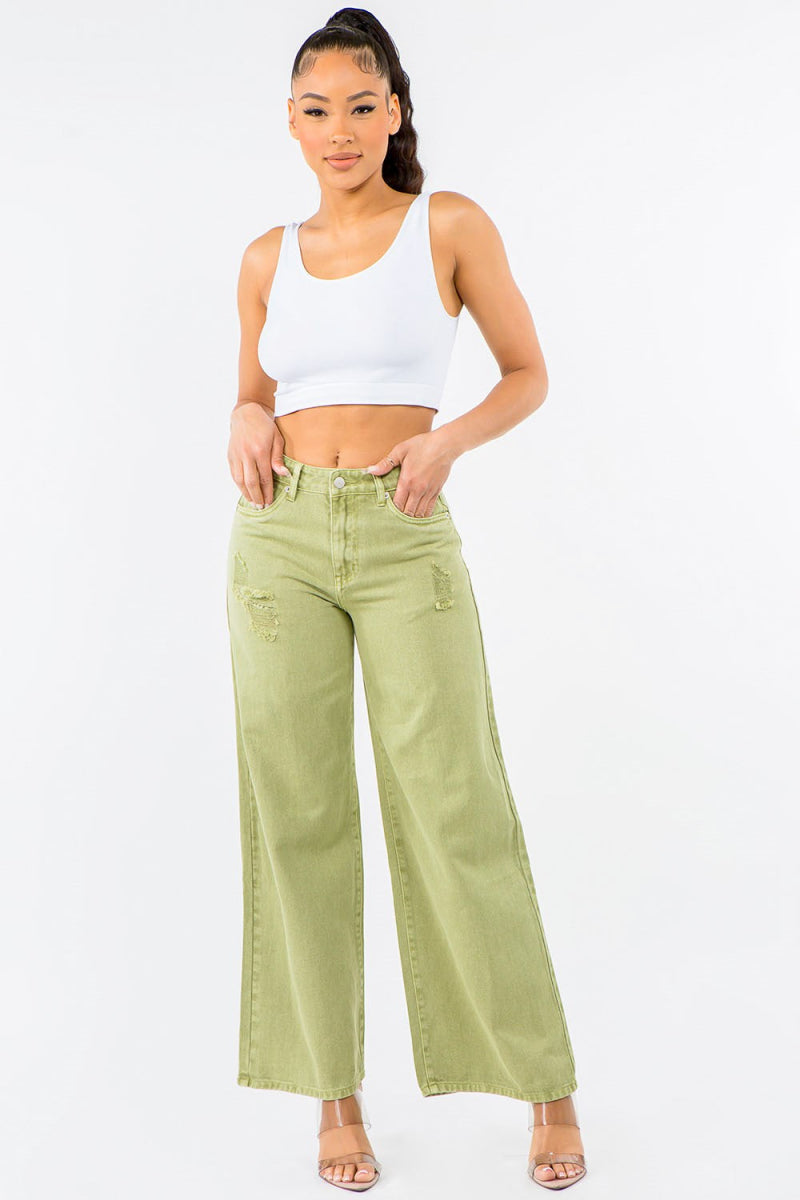 American Bazi High Waist Distressed Wide Leg Jeans - Sleekdenim.com