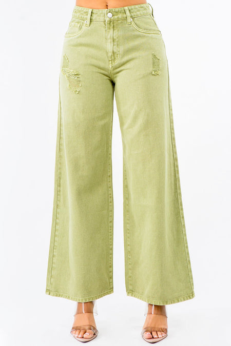 American Bazi High Waist Distressed Wide Leg Jeans - Sleekdenim.com