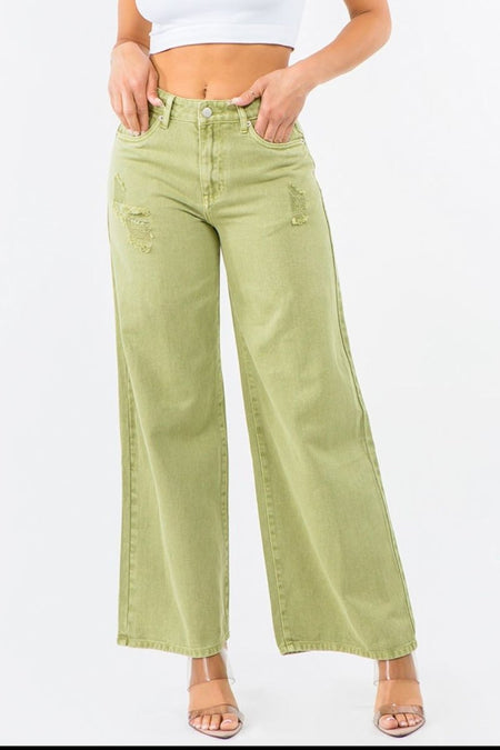 American Bazi High Waist Distressed Wide Leg Jeans - Sleekdenim.com