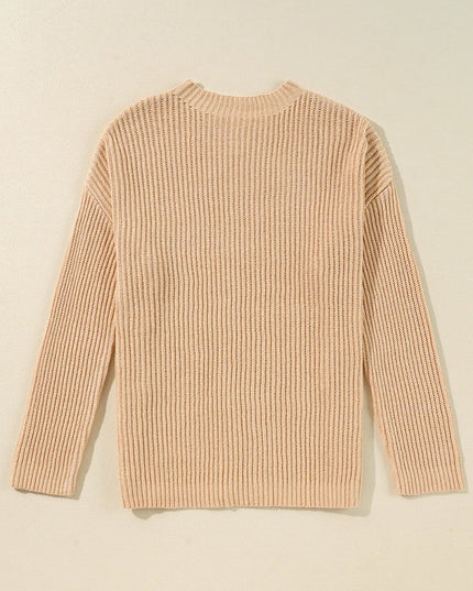 Apricot Plain Side Slits Oversized Sweater - Sleekdenim.com